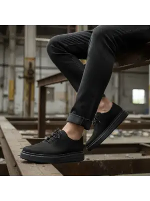 Siyah Nubuk Hakiki Deri EVA Taban Erkek Ayakkabı