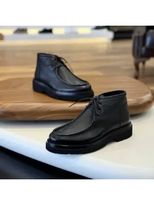 Siyah Hakiki Floter Deri Erkek Bot – Eva Taban