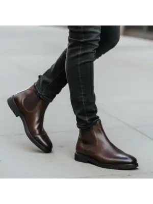 Erkek Kahverengi Deri Chelsea Bot – Premium Model