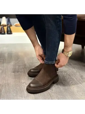 Kahverengi Deri & Nubuk Chelsea Erkek Bot – EVA Taban