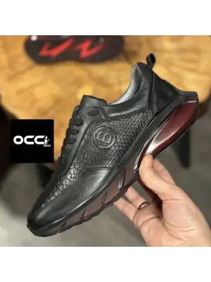 Occi Siyah Hakiki Deri Kroko Desen