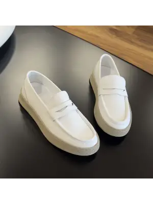 Beyaz Hakiki Deri Kalın Taban Erkek Loafer Ayakkabı