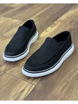 Siyah nubuk hakiki deri loafer 1144