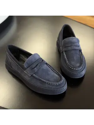 Erkek Lacivert Süet Loafer – Günlük Şık Model