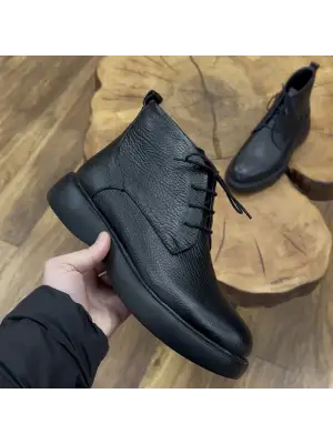 Siyah Hakiki Deri Erkek Bot – EVA Hafif Taban