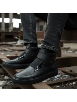 Siyah Hakiki Deri Eva Taban Bot