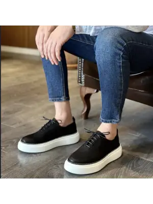 Siyah Nubuk Deri Erkek Sneaker – Beyaz Eva Taban
