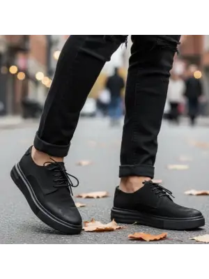 Siyah Nubuk Hakiki Deri EVA Taban Erkek Ayakkabı