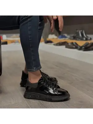 Siyah Rugan Hakiki Deri Erkek Spor Ayakkabı