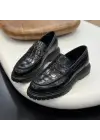 Siyah Kroko Desenli Hakiki Deri Loafer – Eva Taban