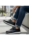 Erkek Siyah Deri & Süet Sneaker – Ultra Hafif Taban