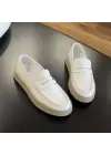 Beyaz Hakiki Deri Kalın Taban Erkek Loafer Ayakkabı