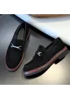 Siyah Süet Hakiki Deri Loafer – EVA Taban Erkek Ayakkabı (Metal Tokalı)
