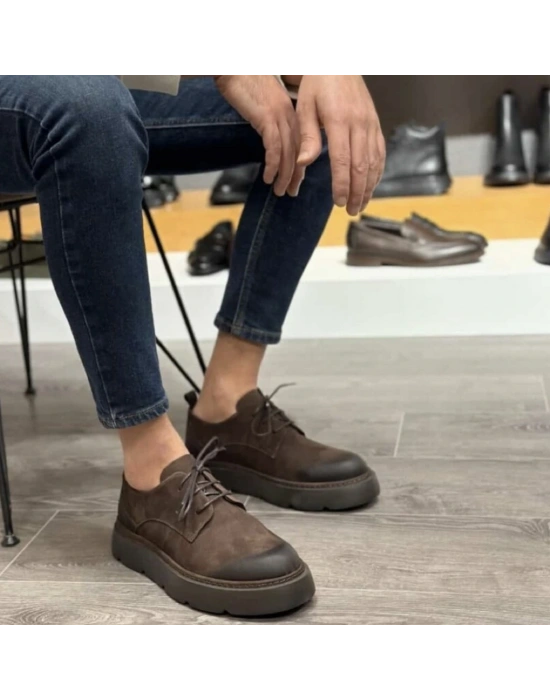 Erkek Kahverengi Nubuk Ayakkabı – Kalın Taban, Rahat Günlük Modern Model