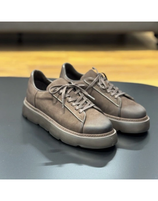 Kahve Nubuk Deri Erkek Sneaker – Eva Taban