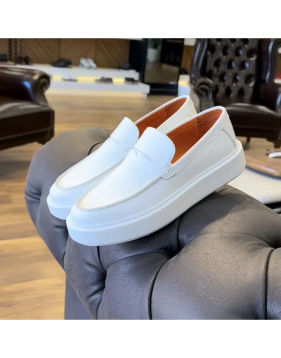 Beyaz Hakiki Deri Erkek Loafer – EVA Taban