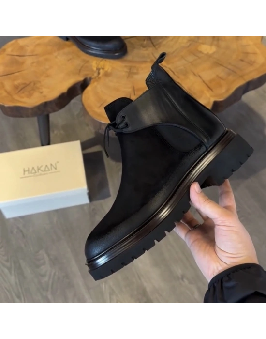 Siyah Hakiki Süet Deri Erkek Bot – Kalın Taban