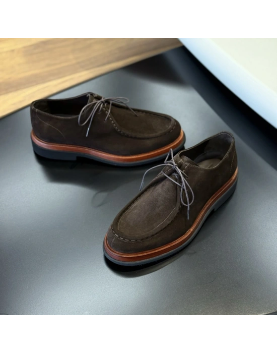 Erkek Koyu Kahverengi Süet El Dikişli Casual Ayakkabı – Leon Model