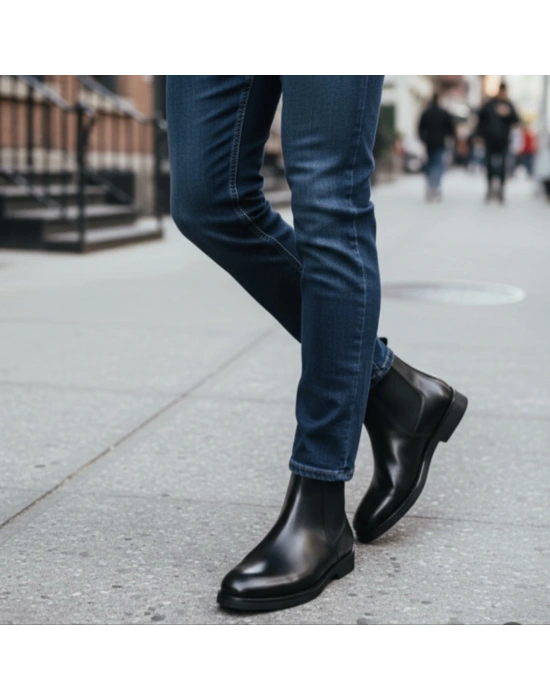 Erkek Siyah Deri Chelsea Bot – Premium Şık Model