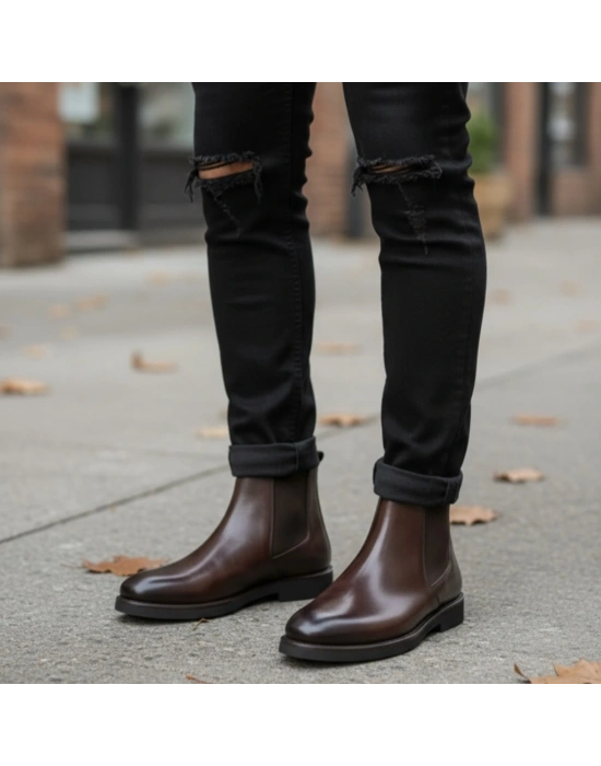 Erkek Kahverengi Deri Chelsea Bot – Şık Premium Model