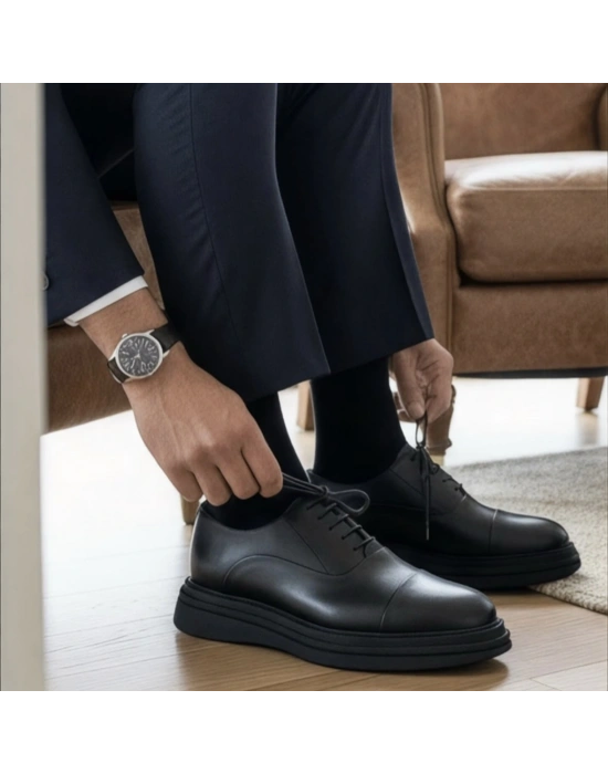 Erkek Siyah Deri Oxford – Kalın Taban Premium Model
