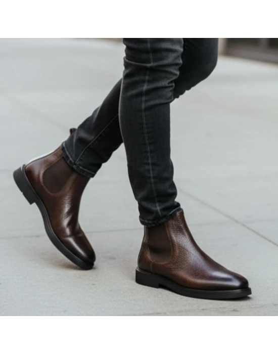 Erkek Kahverengi Deri Chelsea Bot – Premium Model