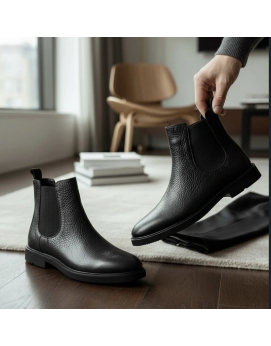 Erkek Siyah Deri Chelsea Bot – Premium Model