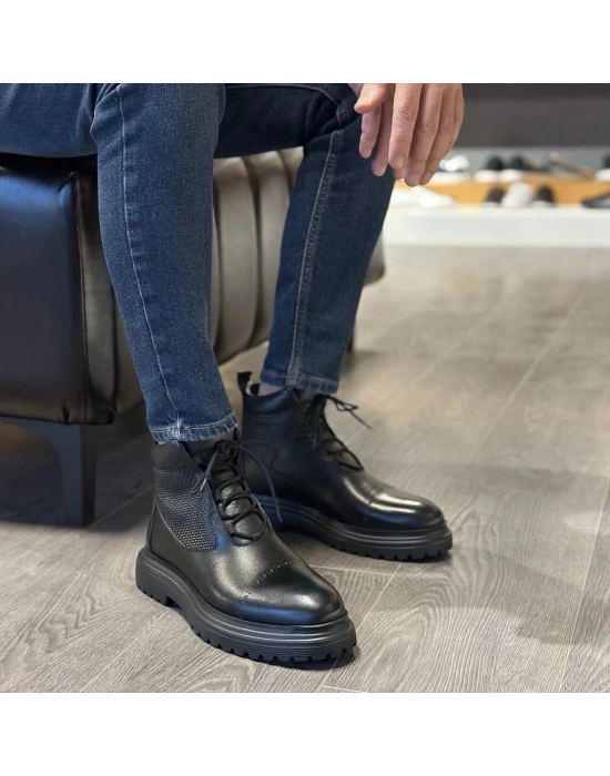 Siyah Hakiki Deri Eva Taban Erkek Bot