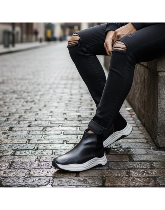 Siyah Hakiki Deri EVA Taban Bot