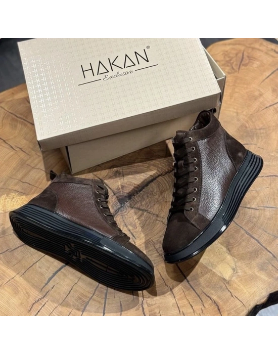 Kahve Hakiki Deri Süet Detaylı İthalTaban Bot