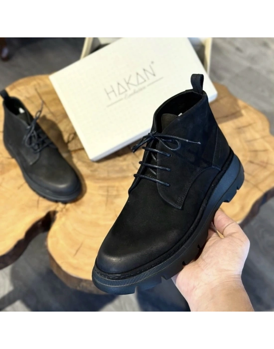 Hakiki Deri Siyah Bağcıklı Erkek Bot