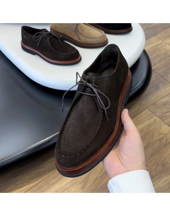 Erkek Koyu Kahverengi Süet El Dikişli Casual Ayakkabı – Leon Model