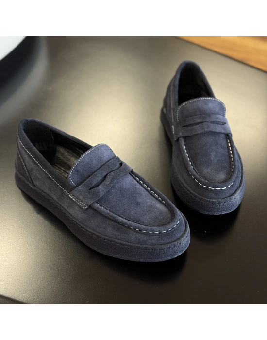 Erkek Lacivert Süet Loafer – Günlük Şık Model