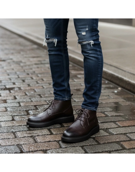 Kahverengi Hakiki Deri Erkek Bot – EVA Hafif Taban