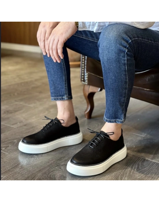 Siyah Nubuk Deri Erkek Sneaker – Beyaz Eva Taban