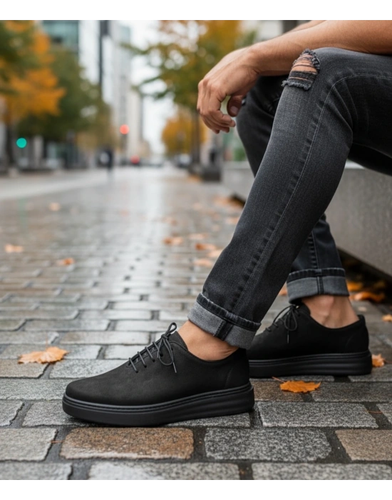 Siyah Nubuk Hakiki Deri EVA Taban Erkek Ayakkabı