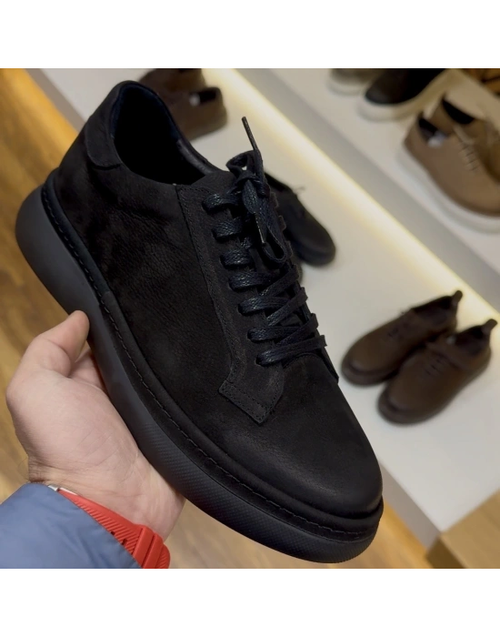 Siyah Nubuk Hakiki Deri EVA Taban Erkek Spor Ayakkabı