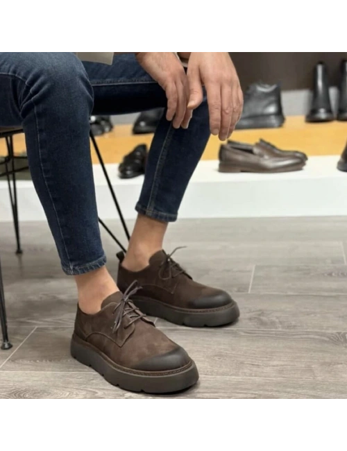 Erkek Kahverengi Nubuk Ayakkabı – Kalın Taban, Rahat Günlük Modern Model
