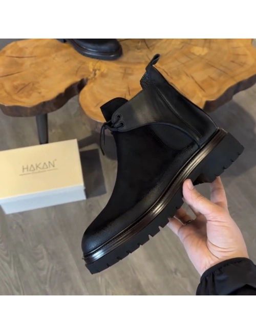 Siyah Hakiki Süet Deri Erkek Bot – Kalın Taban