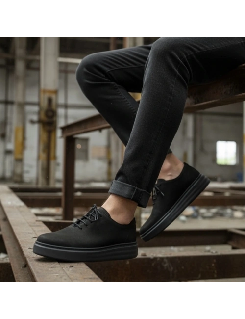 Siyah Nubuk Hakiki Deri EVA Taban Erkek Ayakkabı