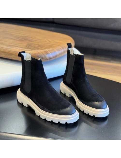 Siyah Süet Hakiki Deri Chelsea Bot