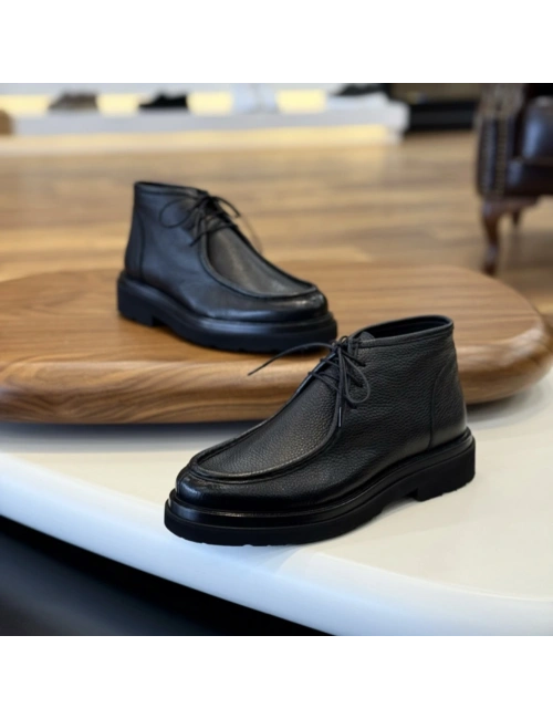 Siyah Hakiki Floter Deri Erkek Bot – Eva Taban