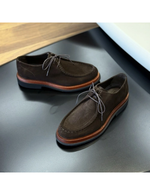 Erkek Koyu Kahverengi Süet El Dikişli Casual Ayakkabı – Leon Model