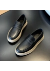 Siyah hakiki deri erkek loafer