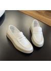 Beyaz Hakiki Deri Kalın Taban Erkek Loafer Ayakkabı