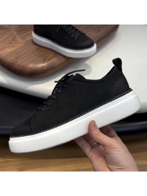 Siyah Nubuk Deri Erkek Sneaker – Beyaz Eva Taban