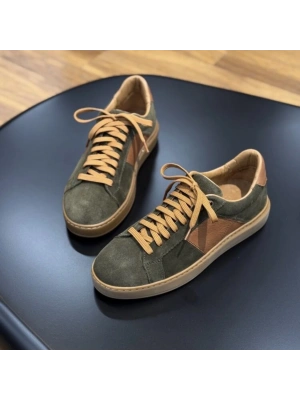 Haki Süet Deri Günlük Erkek Ayakkabı – Taba Detaylı – Hafif Taban