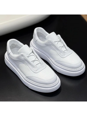 Beyaz Hakiki Deri Erkek Spor Ayakkabı – EVA Taban