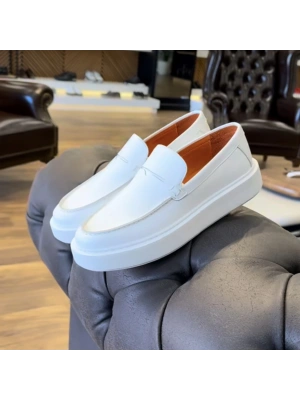 Beyaz Hakiki Deri Erkek Loafer – EVA Taban