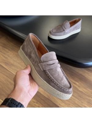 Vizon Hakiki Süet Deri Erkek Loafer Ayakkabı